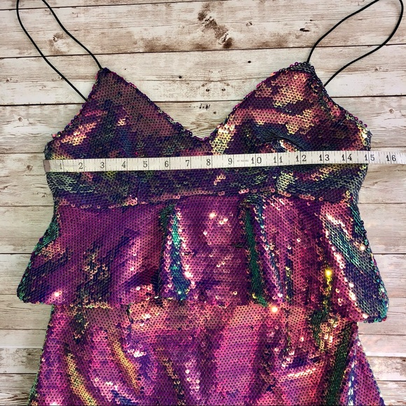 “Zara" gorgeous multi-colored sequined mini dress w/ spaghetti straps & peplum - Picture 14 of 16